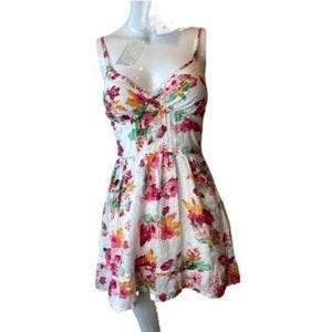 Right in Two Womens Floral Fit & Flare Mini Dress Sweetheart Neck White Red SZ S